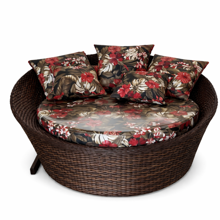 Cadeira papasan com almofadas tropicais